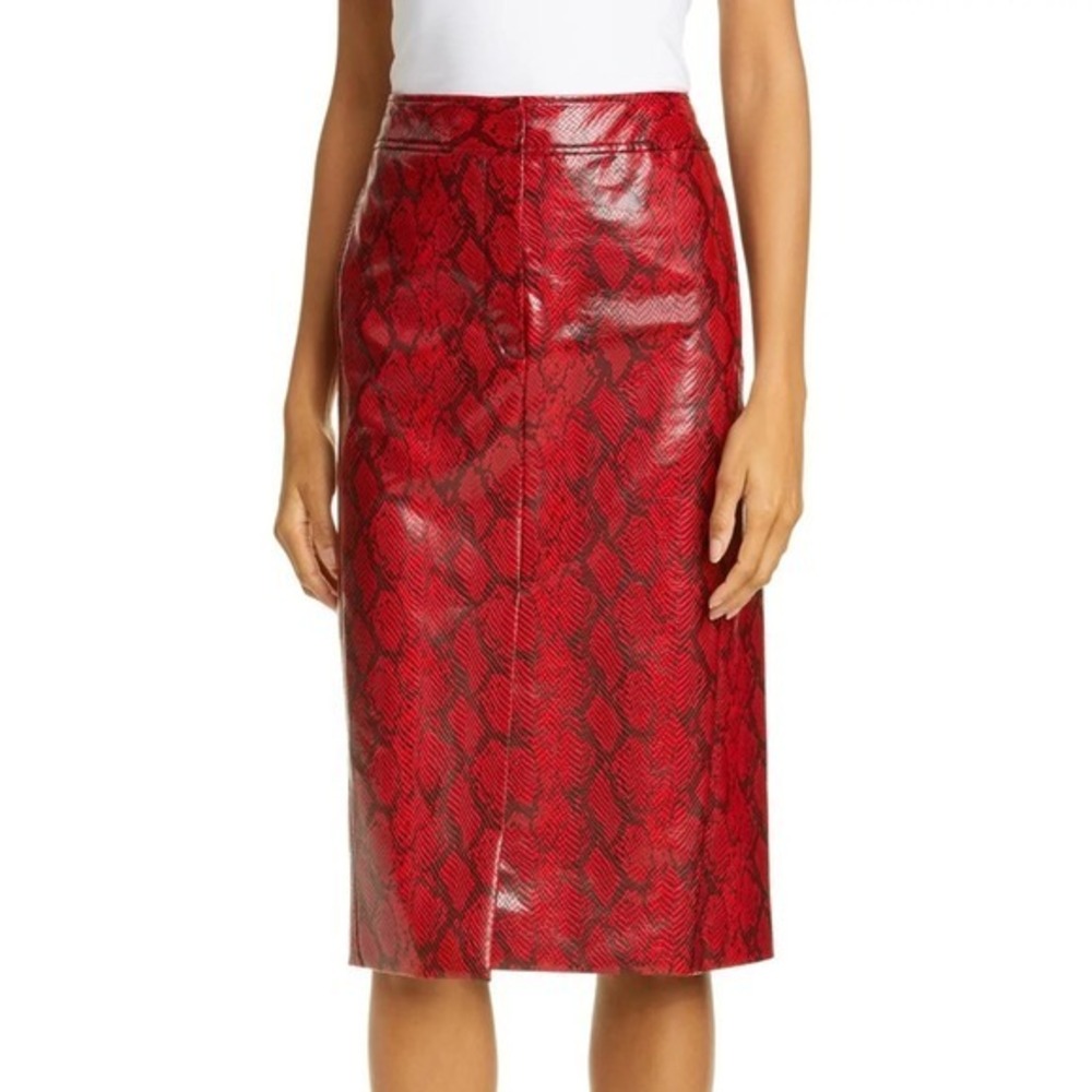 Tibi Red Faux Snakeskin Print Pencil Skirt Size 10 NWT